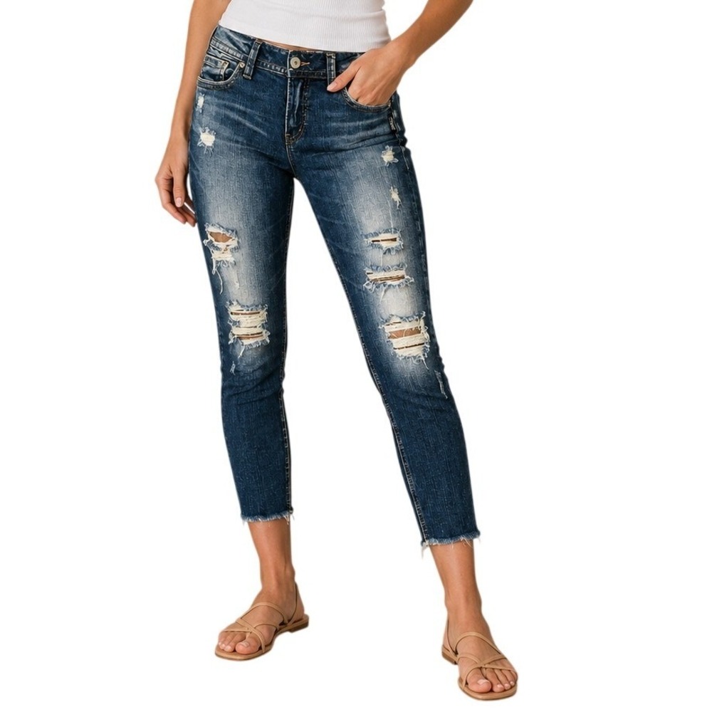 Silver Jeans Co Dark Wash Suki Skinny Crop Distressed Jeans Women's W31 L25